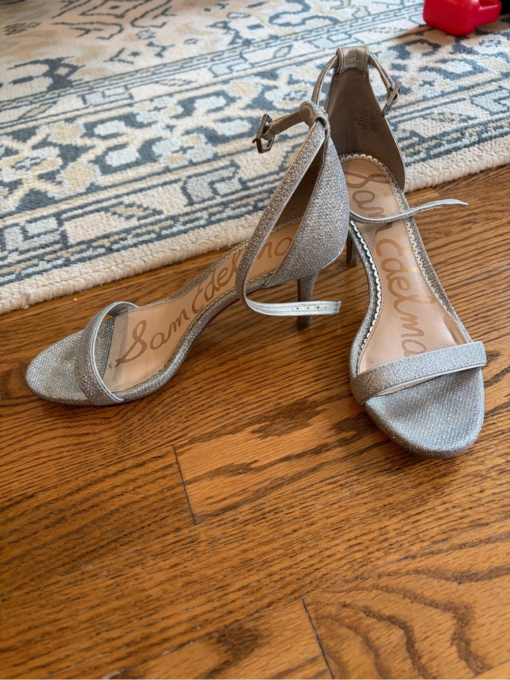 Sam Edelman Silver Sparkle Ankle-Strap Heels